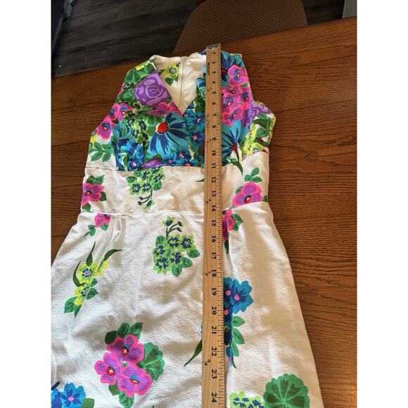 Vintage 1970s Mod Day Glow Neon Floral Retro Maxi Dress Sz Med Sleeveless Groovy - Picture 2 of 10